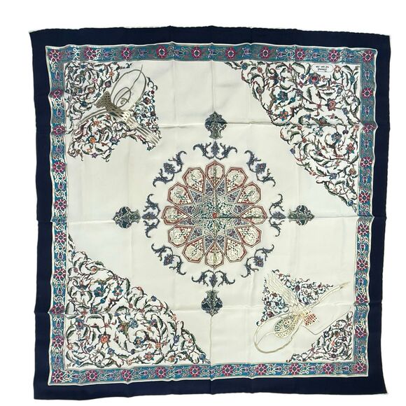 Vintage Piramit Silk Floral Scarf 33x33 Metallic Gold Classic Rolled Hem - Picture 3 of 7